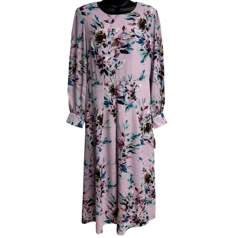 Nannette Lepore Women Dress 8 Fit Flare Midi Long Sleeve Sugar Plum Lined New